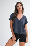 8281DK Til V-Neck Baby Top: Denim / Contemporary / L