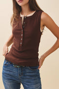 8571GK Ribbed Henley Tank Top: Chocolate / Contemporary / L