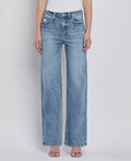 90'S SUPER HIGH RISE MEDIUM WASH WIDE JEANS T6242: LEAPING WATER / 24