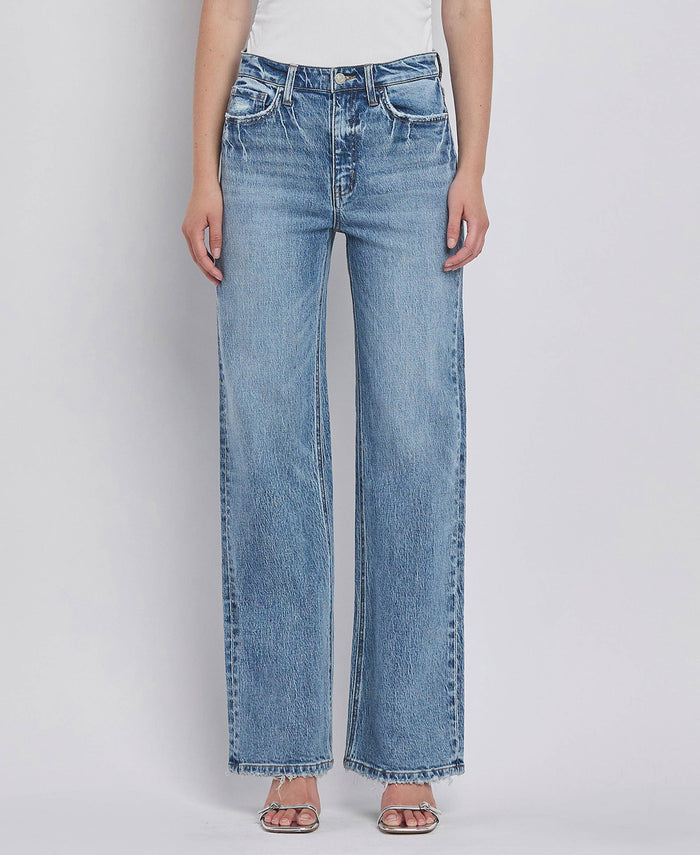 90'S SUPER HIGH RISE MEDIUM WASH WIDE JEANS T6242: LEAPING WATER / 24