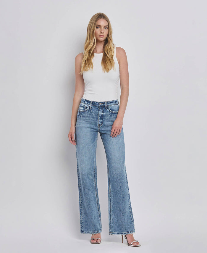 90'S SUPER HIGH RISE MEDIUM WASH WIDE JEANS T6242: LEAPING WATER / 24