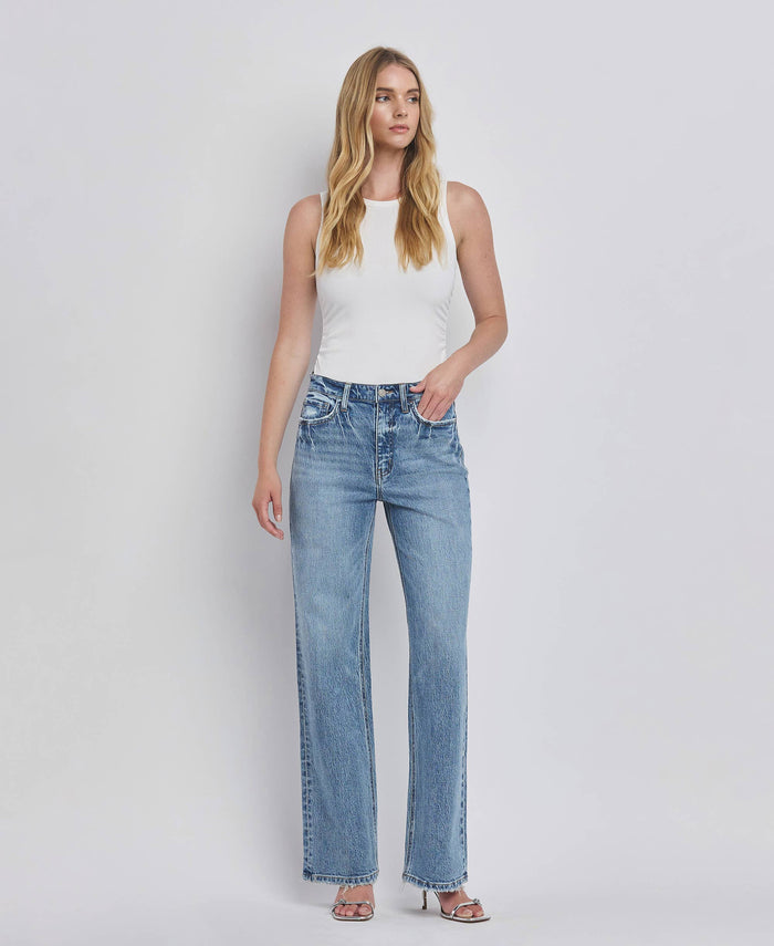90'S SUPER HIGH RISE MEDIUM WASH WIDE JEANS T6242: LEAPING WATER / 24