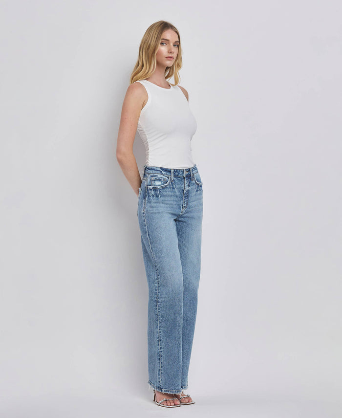 90'S SUPER HIGH RISE MEDIUM WASH WIDE JEANS T6242: LEAPING WATER / 24