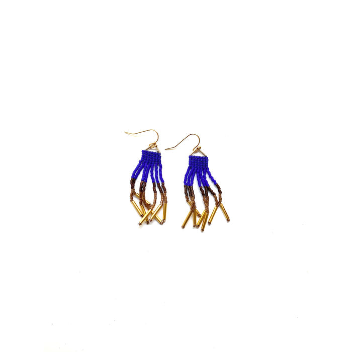 Beaded Fringe Earrings Royal Blue