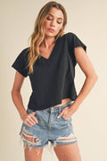 Blk v neck crop top