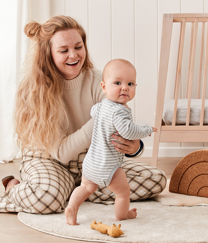Bodysuit Long Sleeve Cotton Grey Stripe