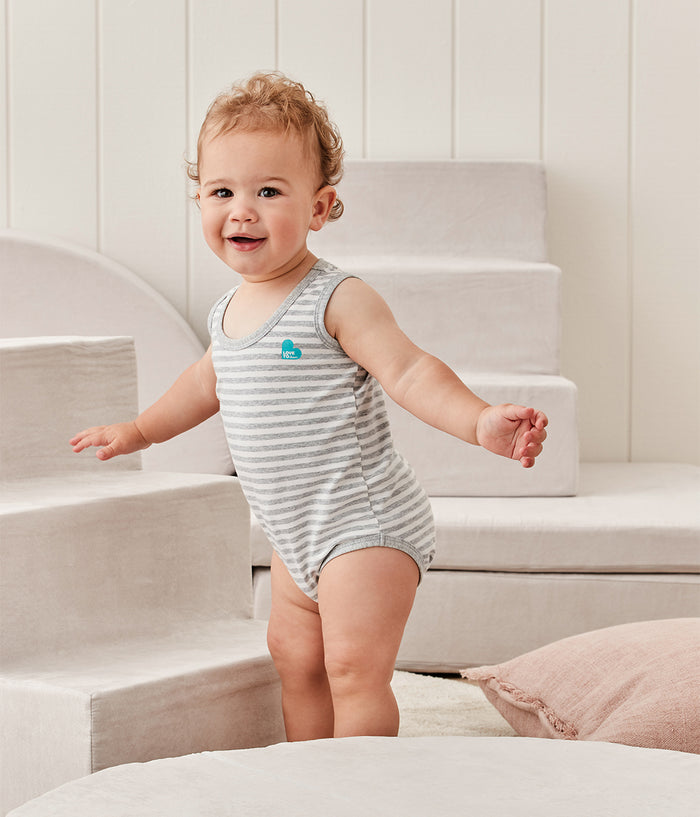 Bodysuit Sleeveless Cotton Grey Stripe