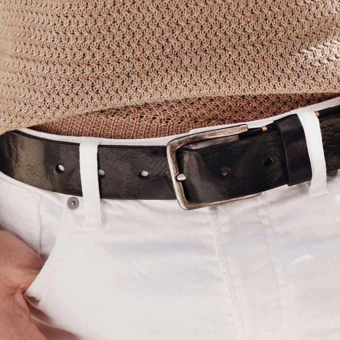 Brown Silver Buckle Classic Casual Rugged Leather Belt