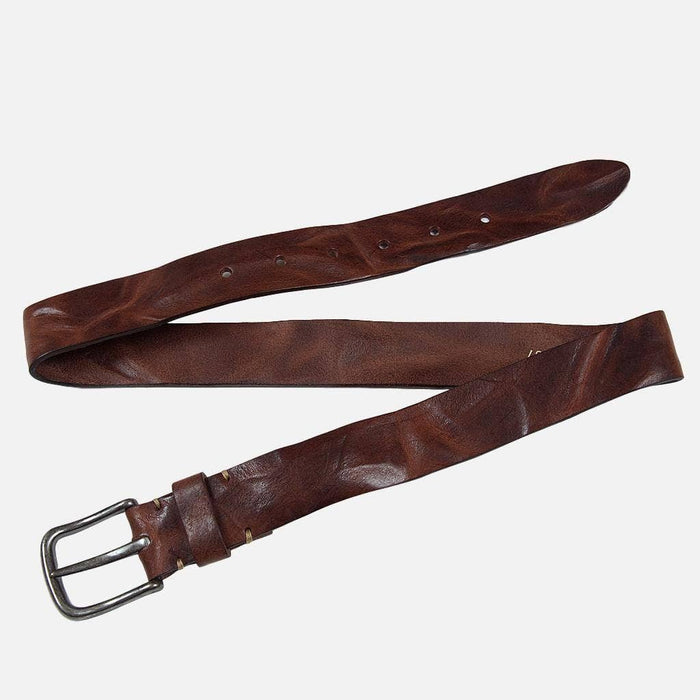 Brown Silver Buckle Classic Casual Rugged Leather Belt