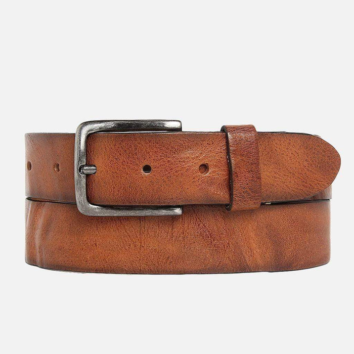 Brown Silver Buckle Classic Casual Rugged Leather Belt