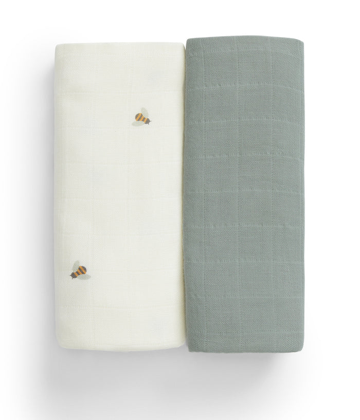 Burp Cloth 2 Pack Muslin Cream Bees
