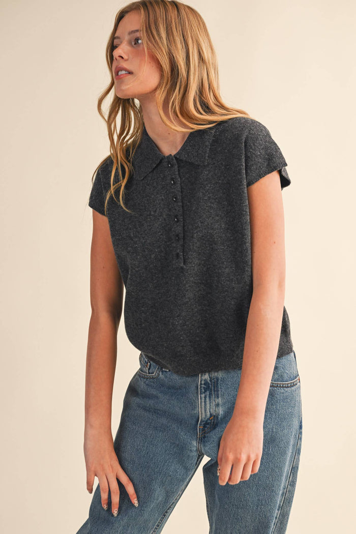Cap Sleeve Sweater CHARCOAL