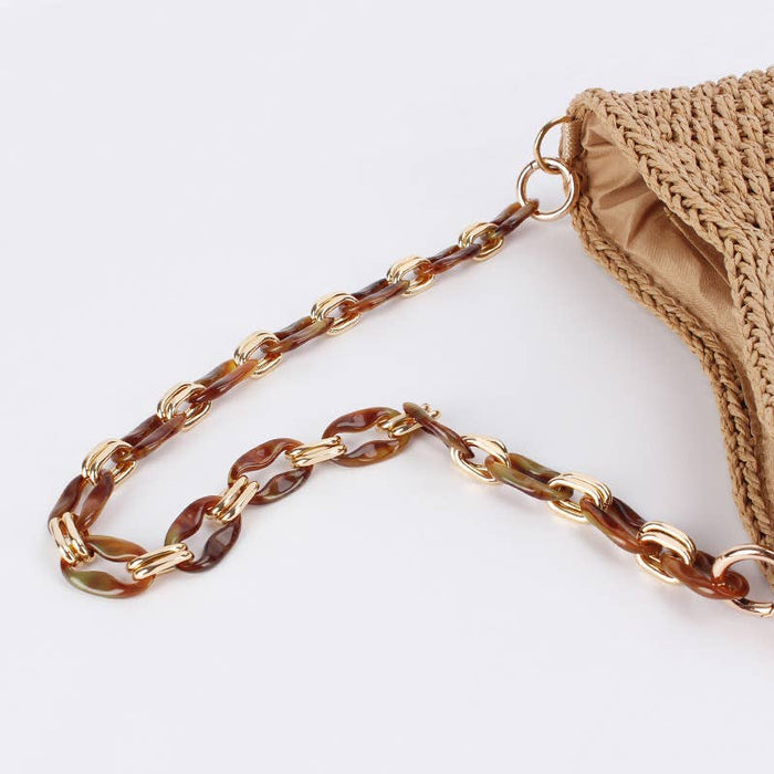 Chain Handle Woven Shoulder Bag: CHESTNUT / One Size