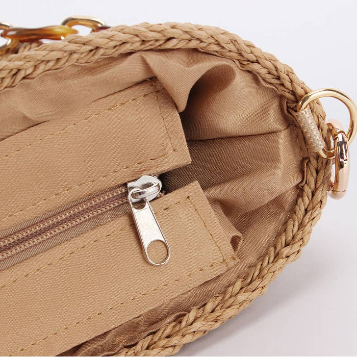 Chain Handle Woven Shoulder Bag: CHESTNUT / One Size