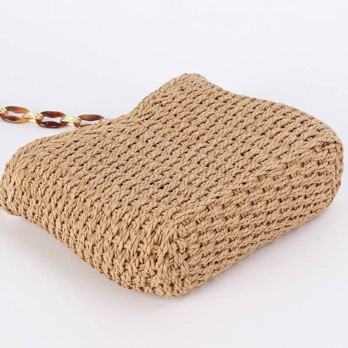 Chain Handle Woven Shoulder Bag: CHESTNUT / One Size