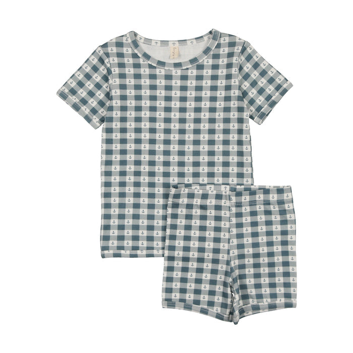 Checkered Charm Short Sleeve Lounge Set