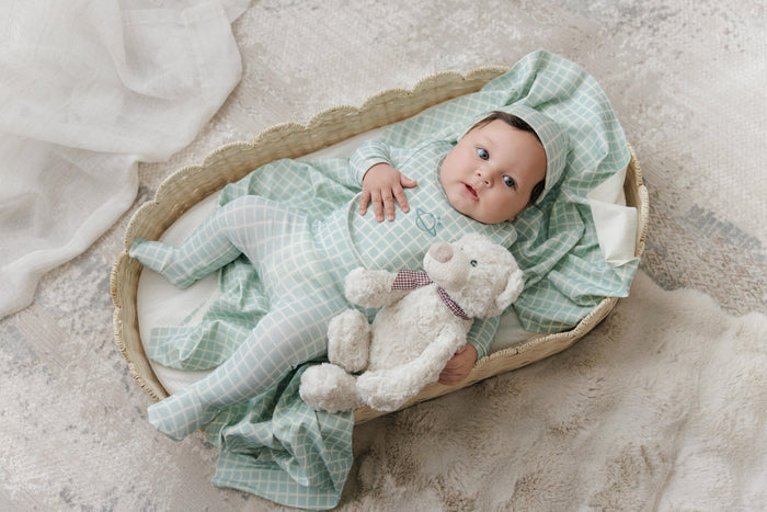 Checkered Embroidered Layette Set