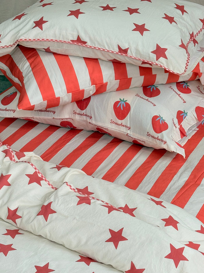 Cherry Stripe Fitted Sheet Set