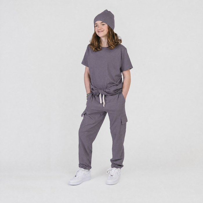 Cloud Cargo Joggers - 100% GOTS-Certified Organic Cotton Pants - Vintage Plum - Made in Canada - Toddler and Kids and Teens - mini mioche