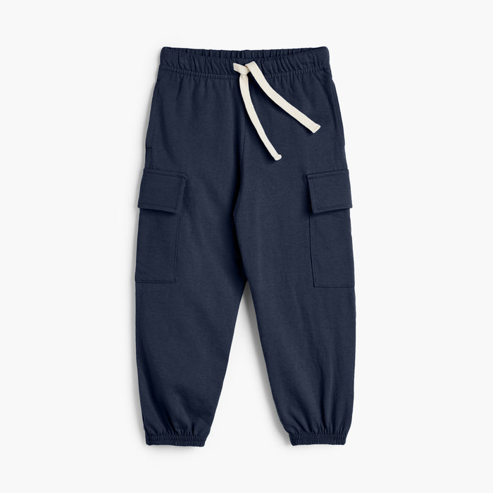 Cloud Cargo Joggers - 100% GOTS-Certified Organic Cotton Pants - Navy - Made in Canada - Toddler and Kids and Teens - mini mioche