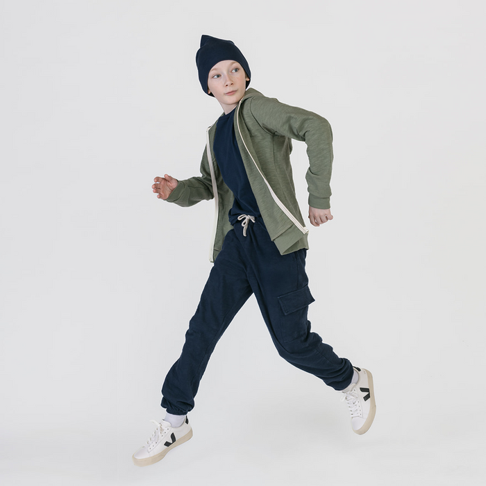 Cloud Cargo Joggers - 100% GOTS-Certified Organic Cotton Pants - Navy - Made in Canada - Toddler and Kids and Teens - mini mioche
