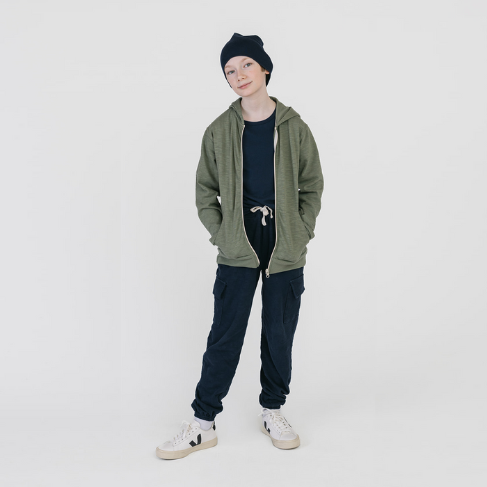 Cloud Cargo Joggers - 100% GOTS-Certified Organic Cotton Pants - Navy - Made in Canada - Toddler and Kids and Teens - mini mioche