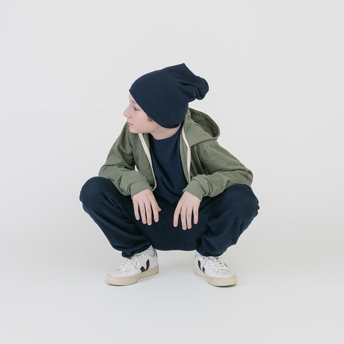 Cloud Cargo Joggers - 100% GOTS-Certified Organic Cotton Pants - Navy - Made in Canada - Toddler and Kids and Teens - mini mioche