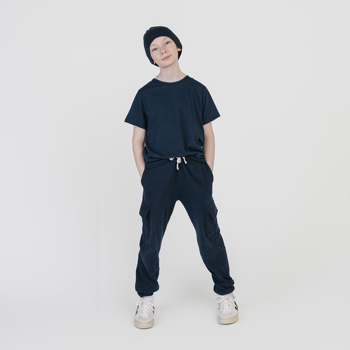 Cloud Cargo Joggers - 100% GOTS-Certified Organic Cotton Pants - Navy - Made in Canada - Toddler and Kids and Teens - mini mioche