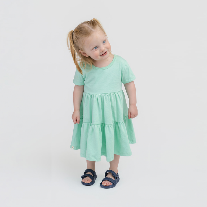 Cloud Cascade Dress - 100% GOTS Certified Organic Cotton Dress - Mint - Kids and Toddlers - Made in Canada - mini mioche