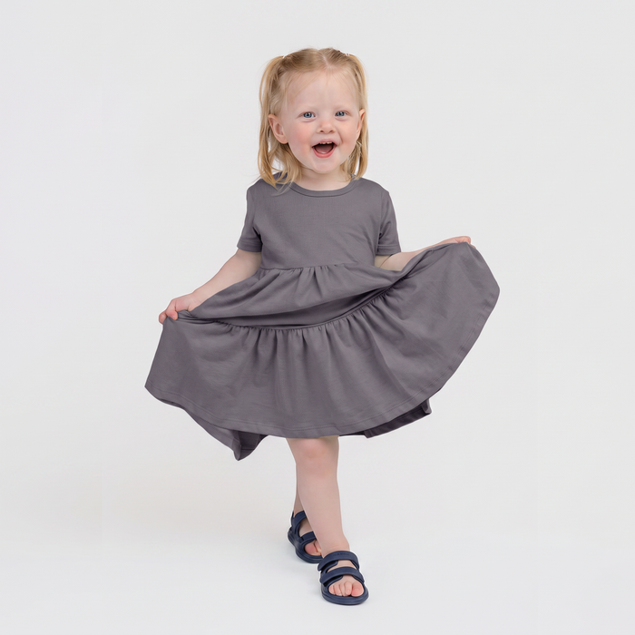 Cloud Cascade Dress - 100% GOTS Certified Organic Cotton Dress - Vintage Plum - Kids and Toddlers - Made in Canada - mini mioche