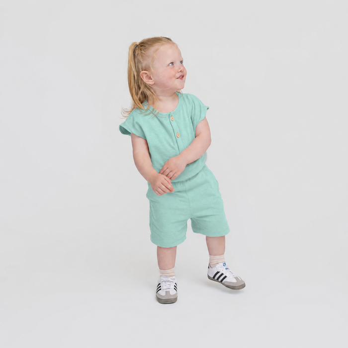 Cloud Coastal Romper - 100% GOTS Certified Organic Cotton Romper - Mint - Kids - Made in Canada - mini mioche