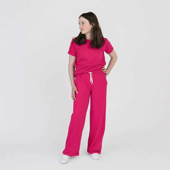 Cloud Wide Leg - 100% GOTS-Certified Organic Cotton Pants - Freesia - Made in Canada - Toddler and Kids and Teens - mini mioche