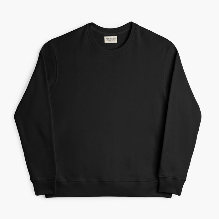 Organic Cotton Adult French Terry Crew Neck Sweatshirt - Cozy Pullover - Black - Sweatshirt Made in Canada - mini mioche