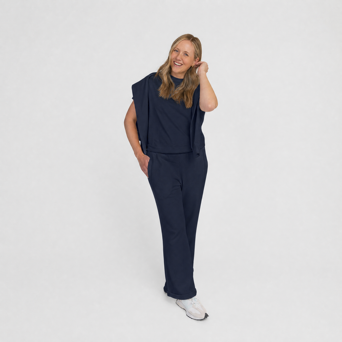 Cozy Wide Leg Sweatpants - 100% GOTS Certified Organic Cotton Shorts - Navy - Teens and Adults - Men and Women - Made in Canada - mini mioche