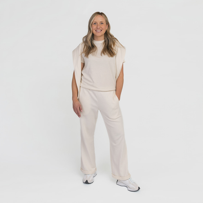 Cozy Wide Leg Sweatpants - 100% GOTS Certified Organic Cotton Shorts - Natural - Teens and Adults - Men and Women - Made in Canada - mini mioche