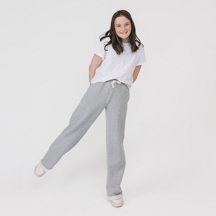 Cozy Wide Leg Pants - 100% GOTS-Certified Organic Cotton French Terry Kids Sweatpants - Heather Grey - Joggers Made in Canada - Toddlers Kids Tweens and Teens - mini mioche