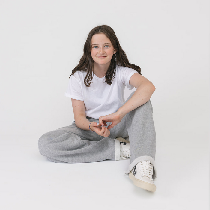 Cozy Wide Leg Pants - 100% GOTS-Certified Organic Cotton French Terry Kids Sweatpants - Heather Grey - Joggers Made in Canada - Toddlers Kids Tweens and Teens - mini mioche