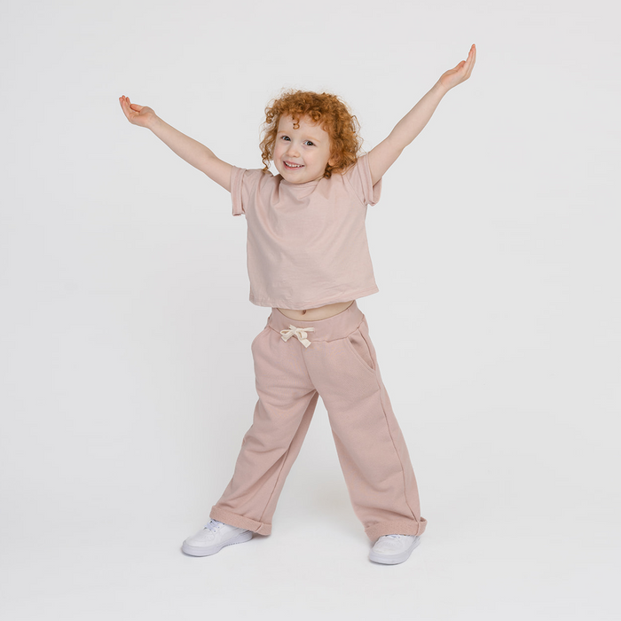 Cozy Wide Leg Pants - 100% GOTS-Certified Organic Cotton French Terry Kids Sweatpants - Blossom - Joggers Made in Canada - Toddlers Kids Tweens and Teens - mini mioche