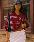 Berry Wine Stripe | Badge:New Arrival_#B2AC88_#ffffff'

LSPACE Dalton sweater in berry wine stripe, lifestyle view on model.