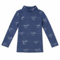 Denim Bow Mock Neck
