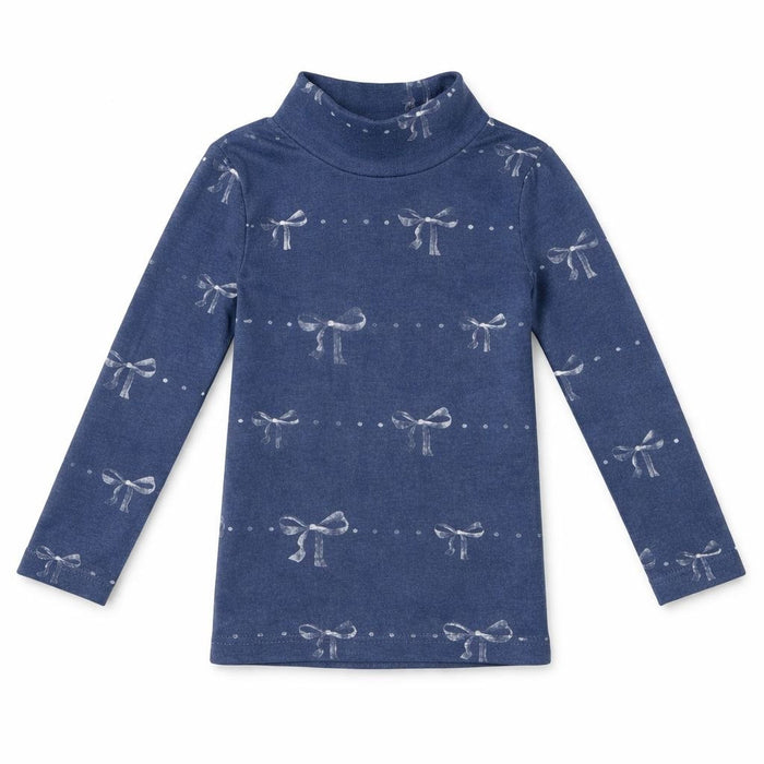 Denim Bow Mock Neck