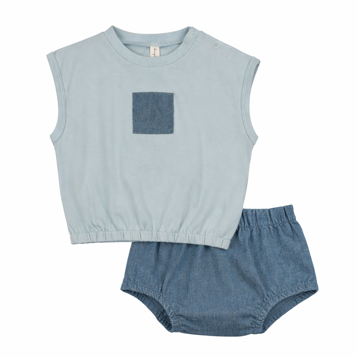 Denim Patch Bubble Set - Denim Bloomers