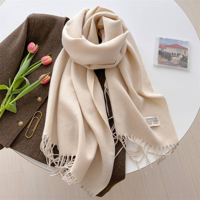 Double Sided Faux Cashmere Scarf-Solid Color Shawl_CWASC0968: Beige / (OS) 2