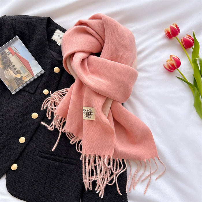 Double Sided Faux Cashmere Scarf-Solid Color Shawl_CWASC0968: Beige / (OS) 2