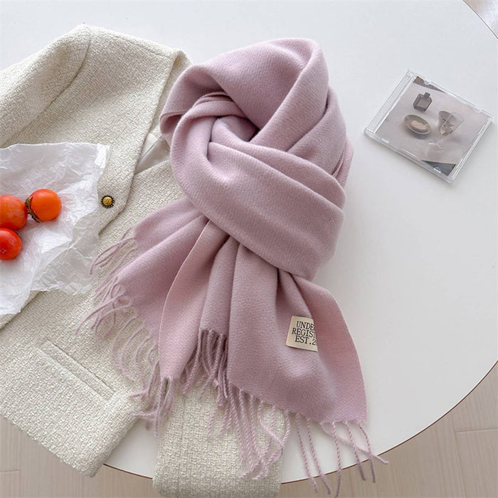 Double Sided Faux Cashmere Scarf-Solid Color Shawl_CWASC0968: Beige / (OS) 2