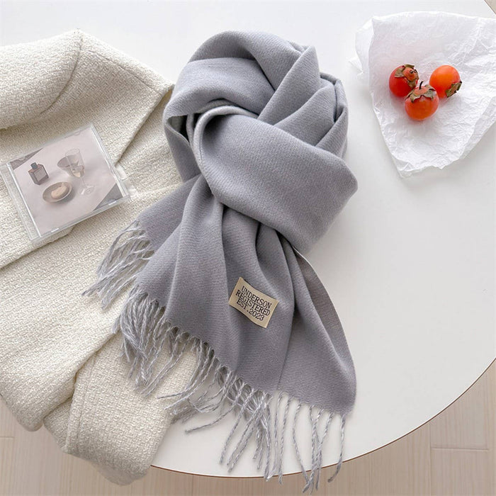 Double Sided Faux Cashmere Scarf-Solid Color Shawl_CWASC0968: Beige / (OS) 2