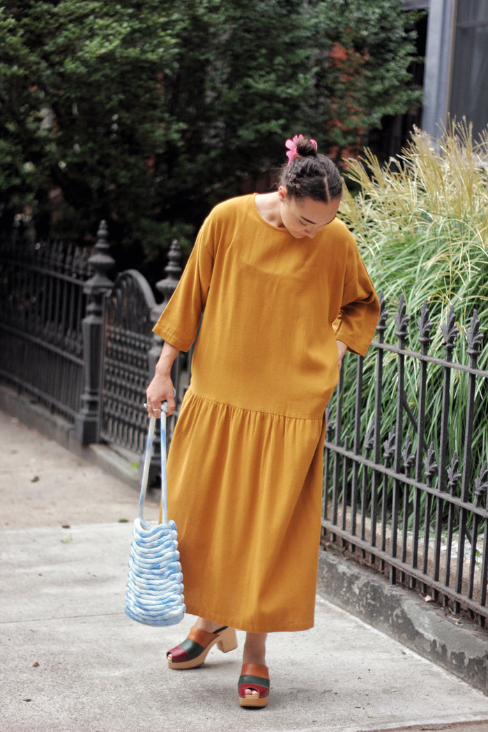 Easy Dress in Light Weight Cotton Flannel- Gold
