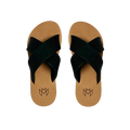 Ellie Cross Jet sandal with memory foam footbed with arch support and a black criss cross strap