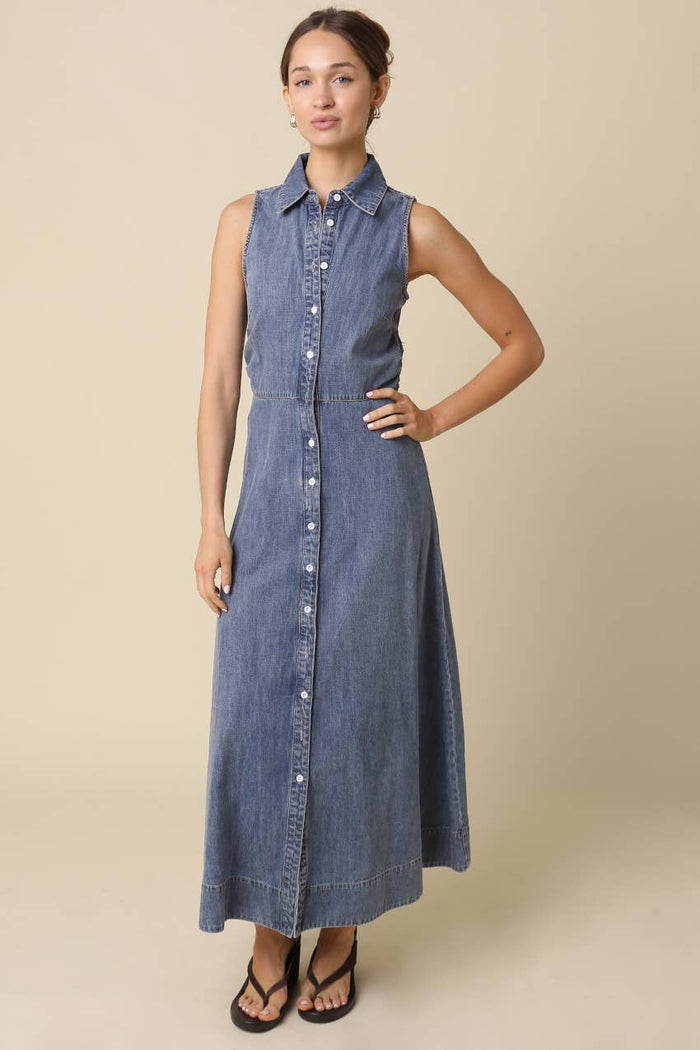 Elsie Button-Front Denim Maxi