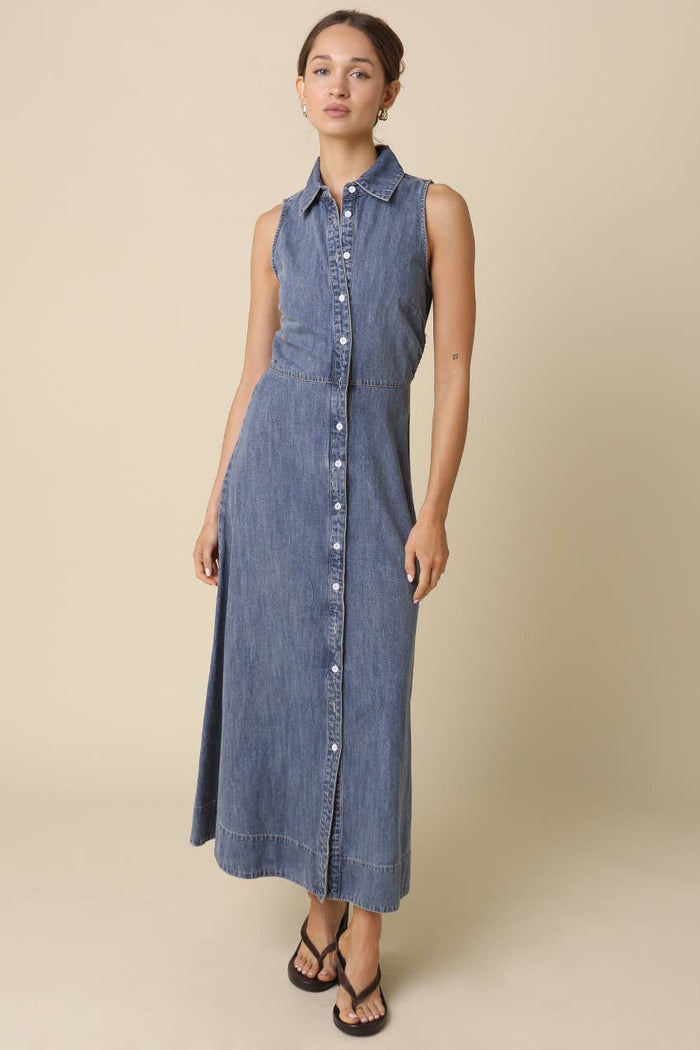 Elsie Button-Front Denim Maxi